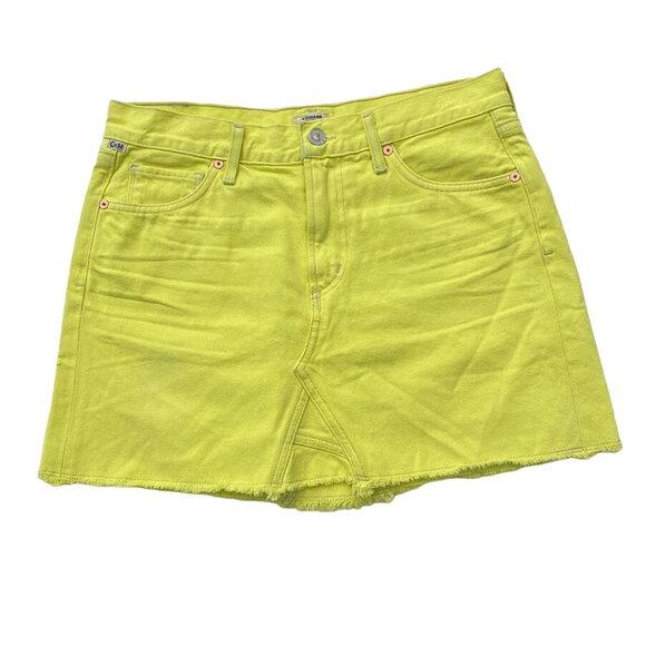 New Citizens of Humanity Blaze Yellow Frayed Hem Jean Denim Mini Skirt Sz 27 - Picture 5 of 12